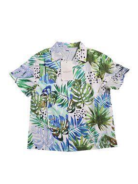 NWT | Sangtree Boys Tropical Monstera Leaf Button Up Short Sleeve Shirt | Size 3